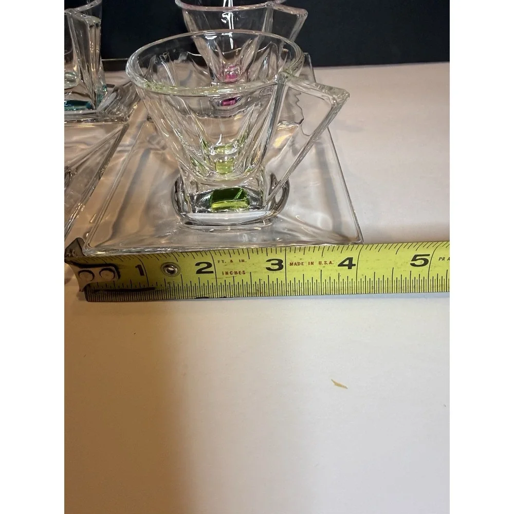 RCR Fusion Italian Crystal Espresso Cups & Square Saucers Set of 6 Italy
